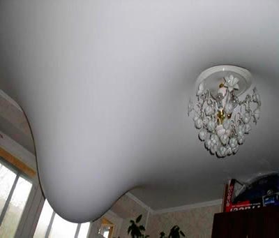 Как слить воду с натяжного потолка